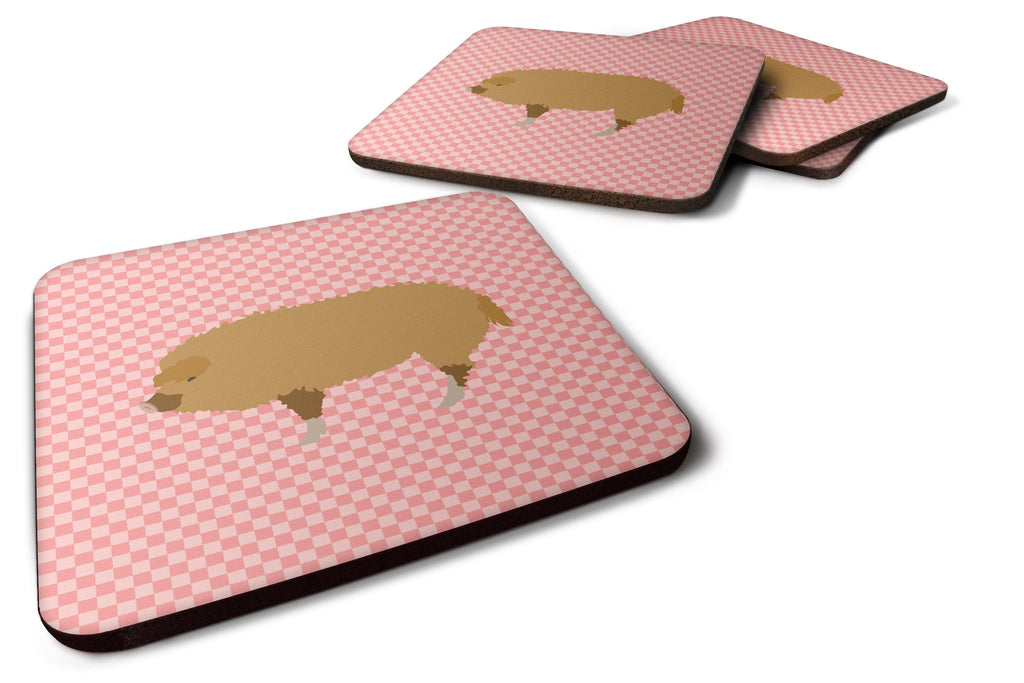 Hungarian Mangalica Pig Pink Check Foam Coasters Set of 4 Cup Coasters for Indoor Outdoor, Tabletop Protection, Anti Slip, Mouse pad Material