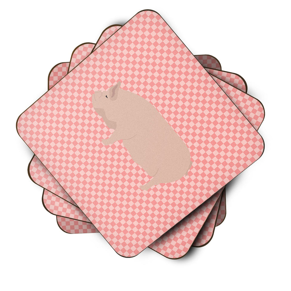Welsh Pig Pink Check Foam Coasters Set of 4 Cup Coasters for Indoor Outdoor, Tabletop Protection, Anti Slip, Mouse pad Material
