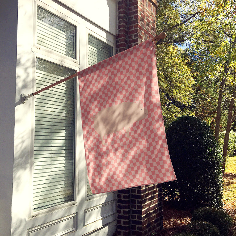 English Large White Pig Pink Check House Flag 28x40 Porch Sleeve Pole Decorative Outside Yard Banner Artwork Wall Hanging, Polyester