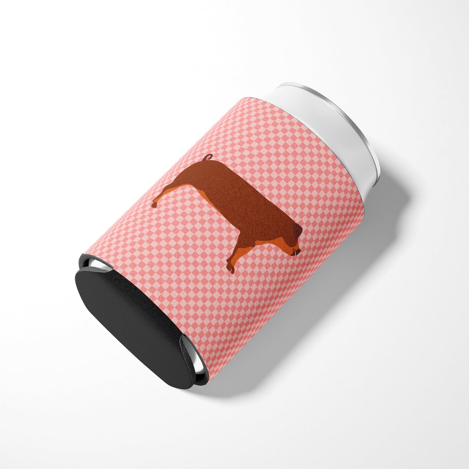 Duroc Pig Pink Check Can or Bottle Hugger Cooler Sleeve for Standard 12 oz Cans, Insulated Foam Beer & Soda Can Hugger Reusable