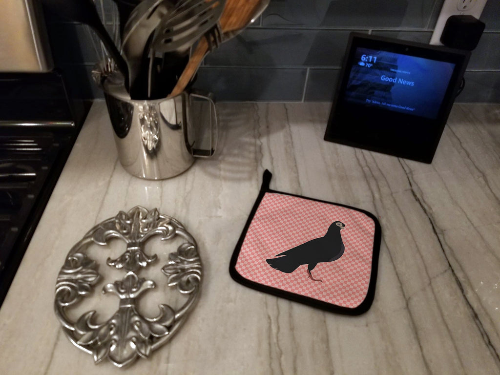 Budapest Highflyer Pigeon Pink Check Pot Holder Set of 2 Heat Resistant Quilted Hot Pads 7.5 x 7.5 Inch, Insulated Kitchen Trivets for Cooking & Baking