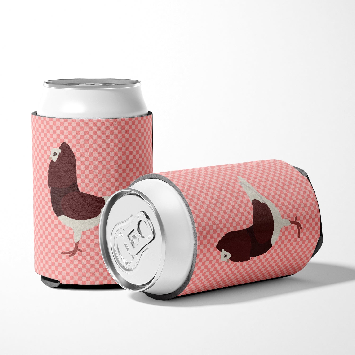 Capuchin Red Pigeon Pink Check Can or Bottle Hugger Cooler Sleeve for Standard 12 oz Cans, Insulated Foam Beer & Soda Can Hugger Reusable
