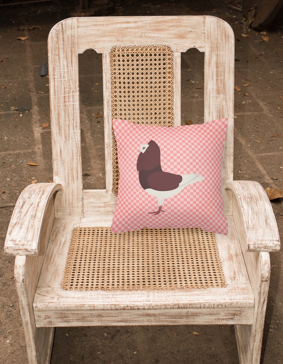 Capuchin Red Pigeon Pink Check Decorative Throw Pillow 18x18 Indoor Outdoor Accent Cushion, Fabric Cover with Insert for Sofa, Bed, Porch & Living Room