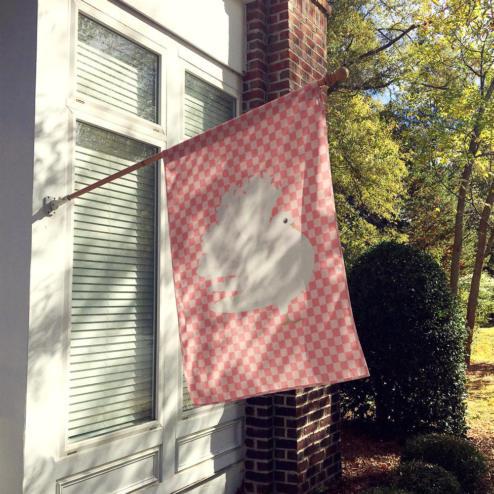 Silver Fantail Pigeon Pink Check House Flag 28x40 Porch Sleeve Pole Decorative Outside Yard Banner Artwork Wall Hanging, Polyester