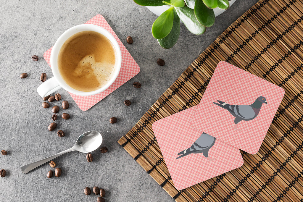 Racing Pigeon Pink Check Foam Coasters Set of 4 Cup Coasters for Indoor Outdoor, Tabletop Protection, Anti Slip, Mouse pad Material