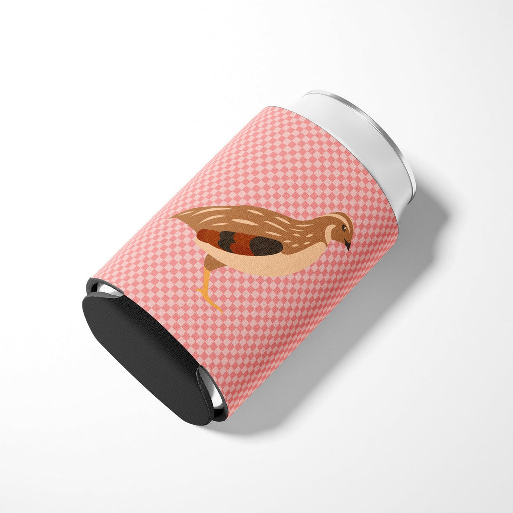 Golden Phoenix Quail Pink Check Can or Bottle Hugger Cooler Sleeve for Standard 12 oz Cans, Insulated Foam Beer & Soda Can Hugger Reusable
