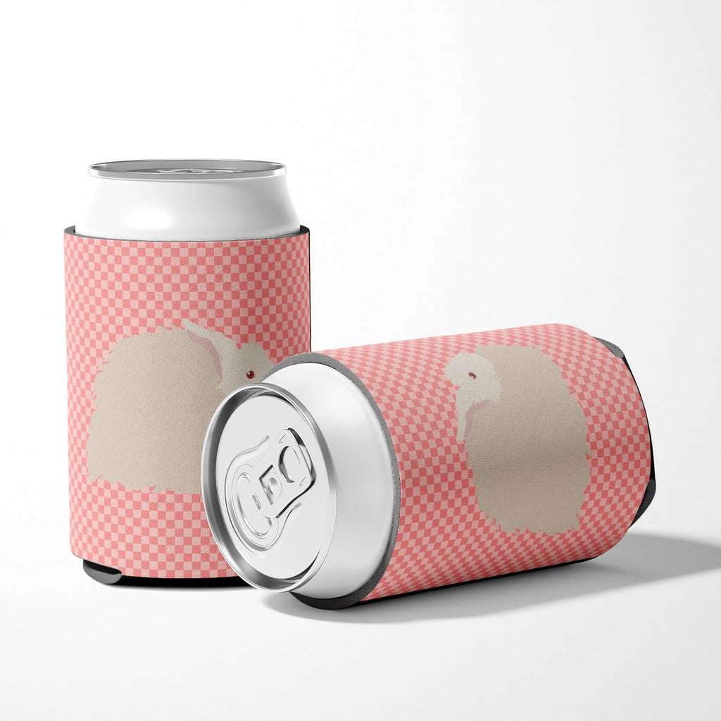 Fluffy Angora Rabbit Pink Check Can or Bottle Hugger Cooler Sleeve for Standard 12 oz Cans, Insulated Foam Beer & Soda Can Hugger Reusable