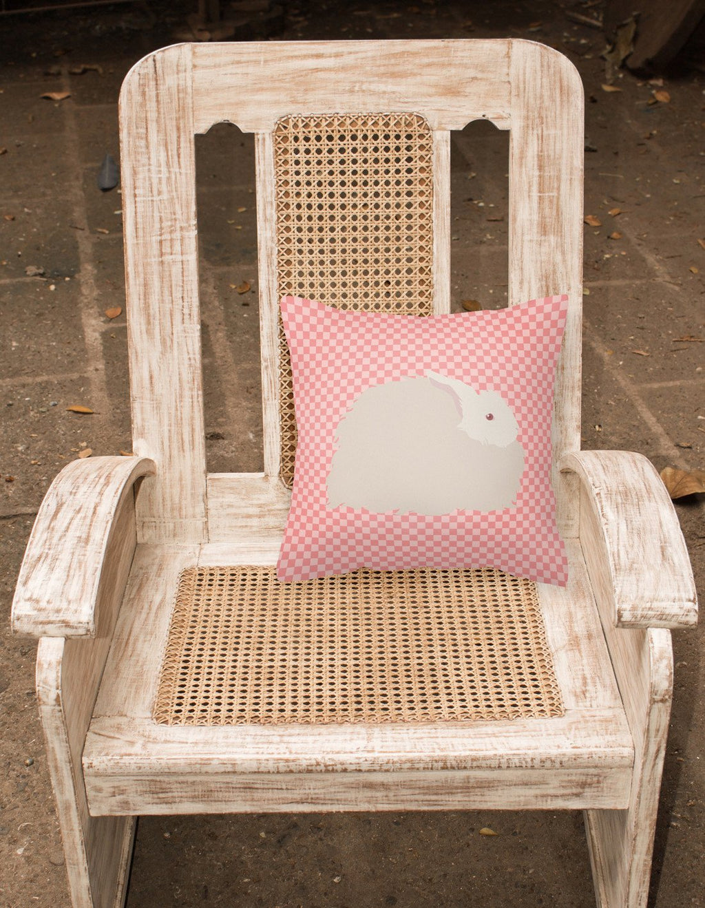 Fluffy Angora Rabbit Pink Check Decorative Throw Pillow 18x18 Indoor Outdoor Accent Cushion, Fabric Cover with Insert for Sofa, Bed, Porch & Living Room