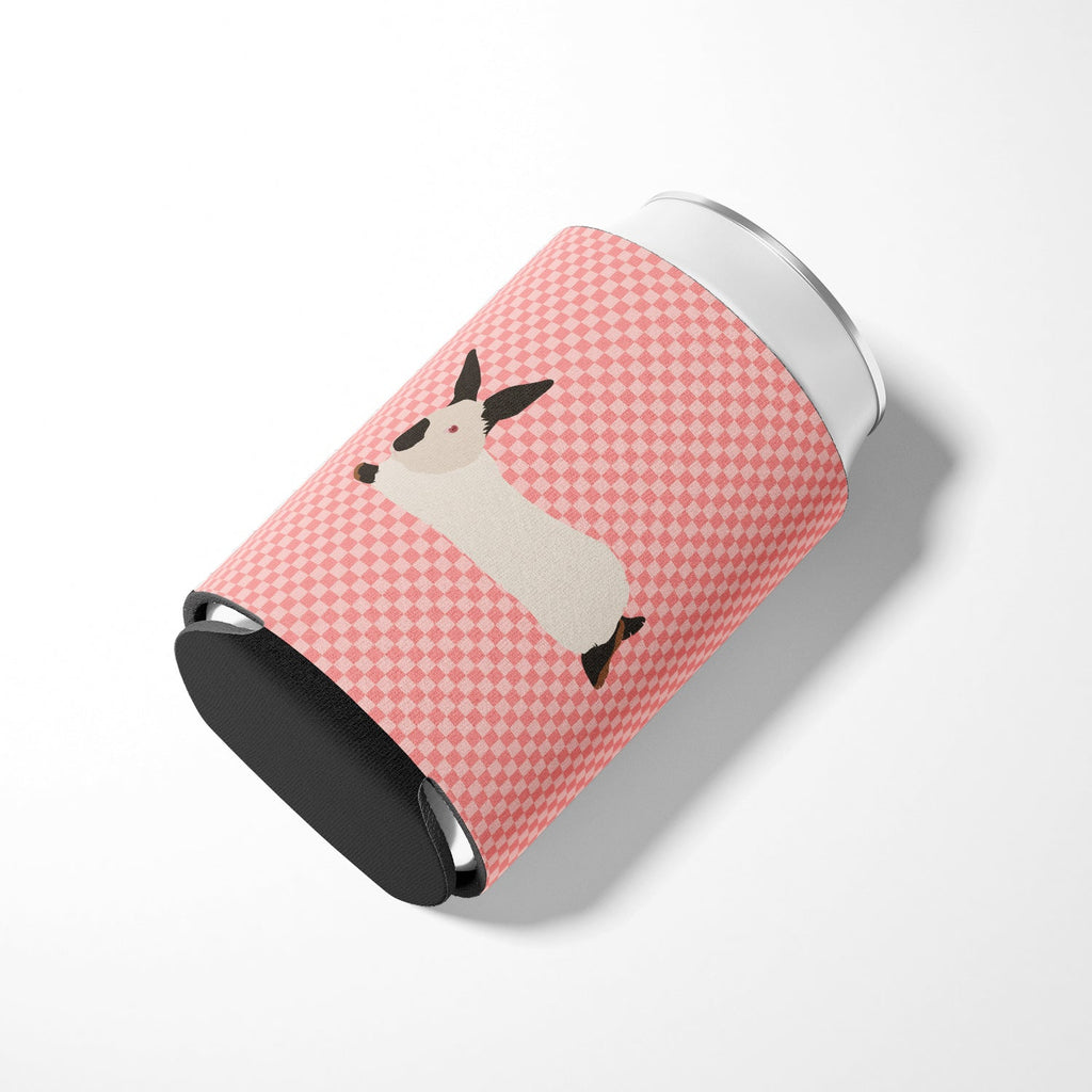 California White Rabbit Pink Check Can or Bottle Hugger Cooler Sleeve for Standard 12 oz Cans, Insulated Foam Beer & Soda Can Hugger Reusable