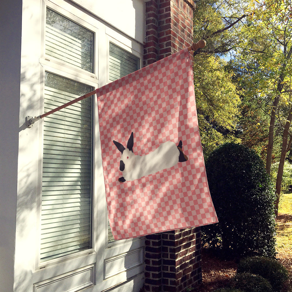 California White Rabbit Pink Check House Flag 28x40 Porch Sleeve Pole Decorative Outside Yard Banner Artwork Wall Hanging, Polyester