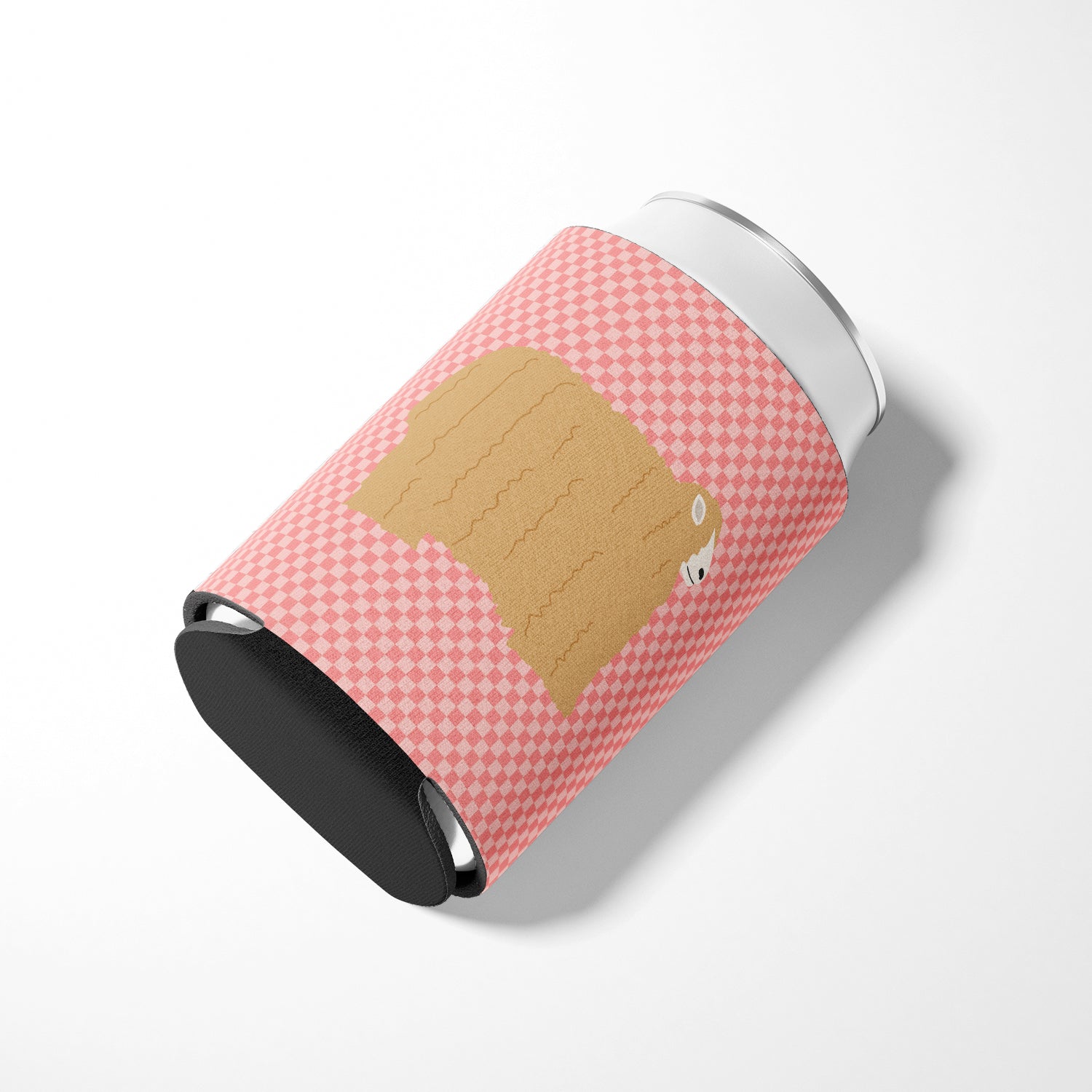 Lincoln Longwool Sheep Pink Check Can or Bottle Hugger Cooler Sleeve for Standard 12 oz Cans, Insulated Foam Beer & Soda Can Hugger Reusable