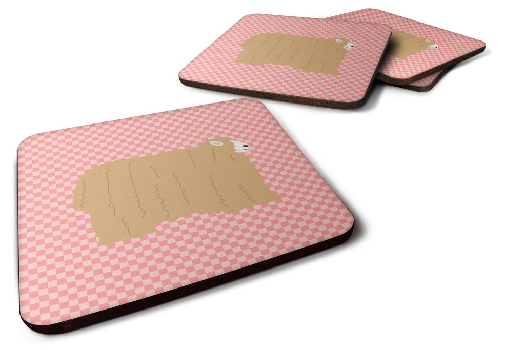 Lincoln Longwool Sheep Pink Check Foam Coasters Set of 4 Cup Coasters for Indoor Outdoor, Tabletop Protection, Anti Slip, Mouse pad Material