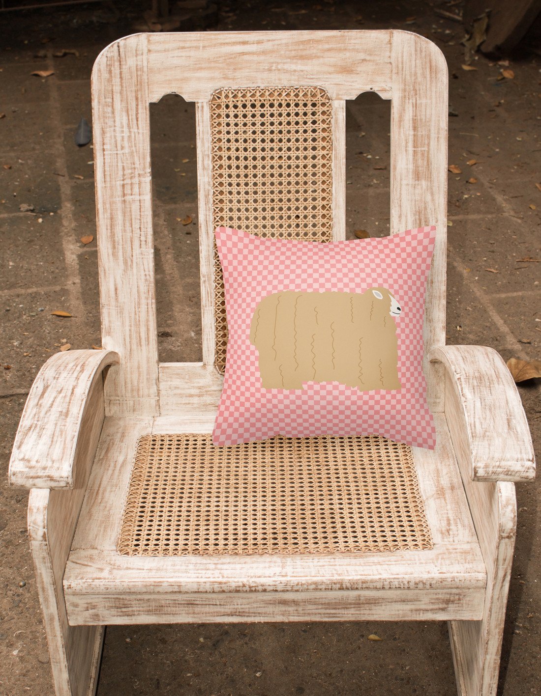 Lincoln Longwool Sheep Pink Check Decorative Throw Pillow 18x18 Indoor Outdoor Accent Cushion, Fabric Cover with Insert for Sofa, Bed, Porch & Living Room