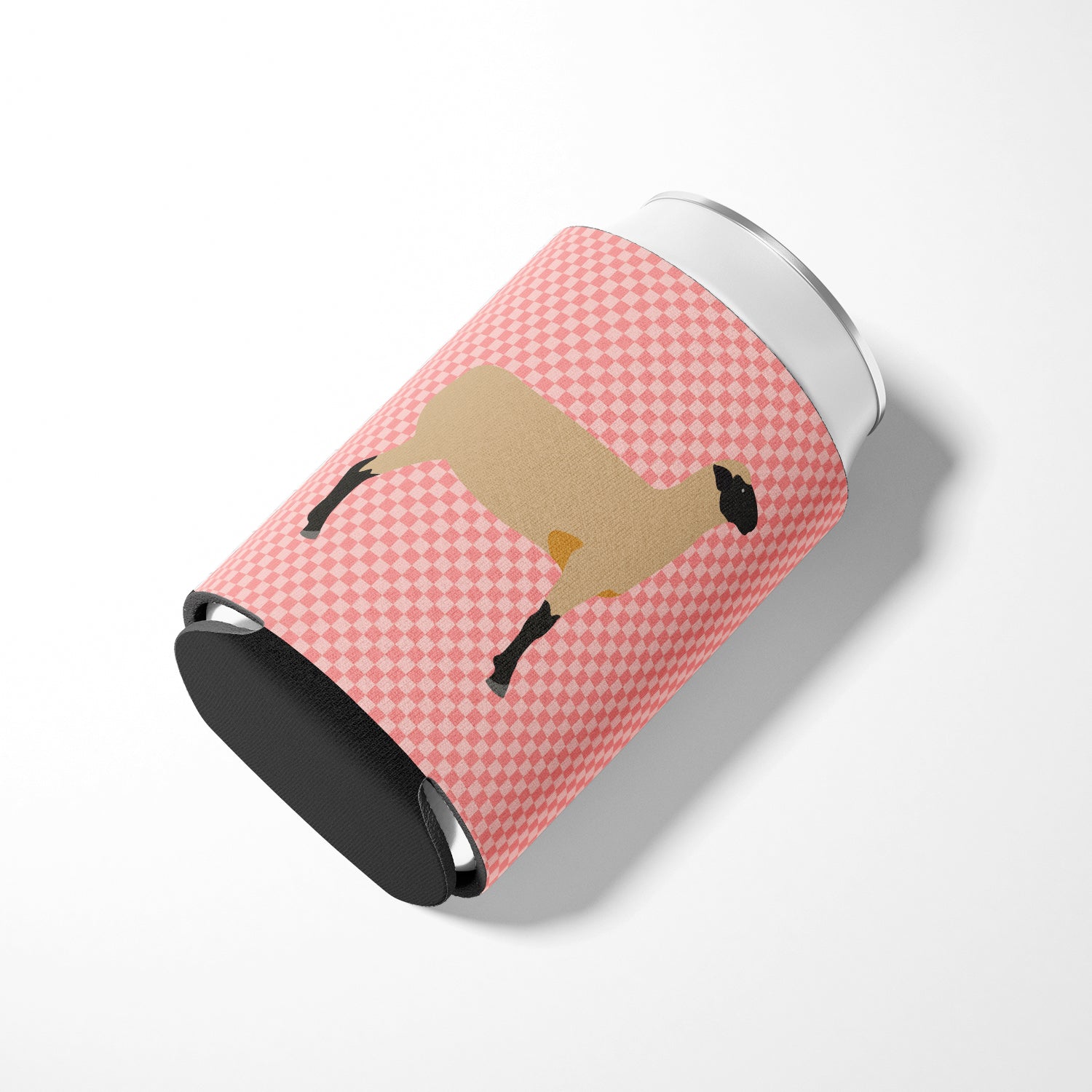 Hampshire Down Sheep Pink Check Can or Bottle Hugger Cooler Sleeve for Standard 12 oz Cans, Insulated Foam Beer & Soda Can Hugger Reusable