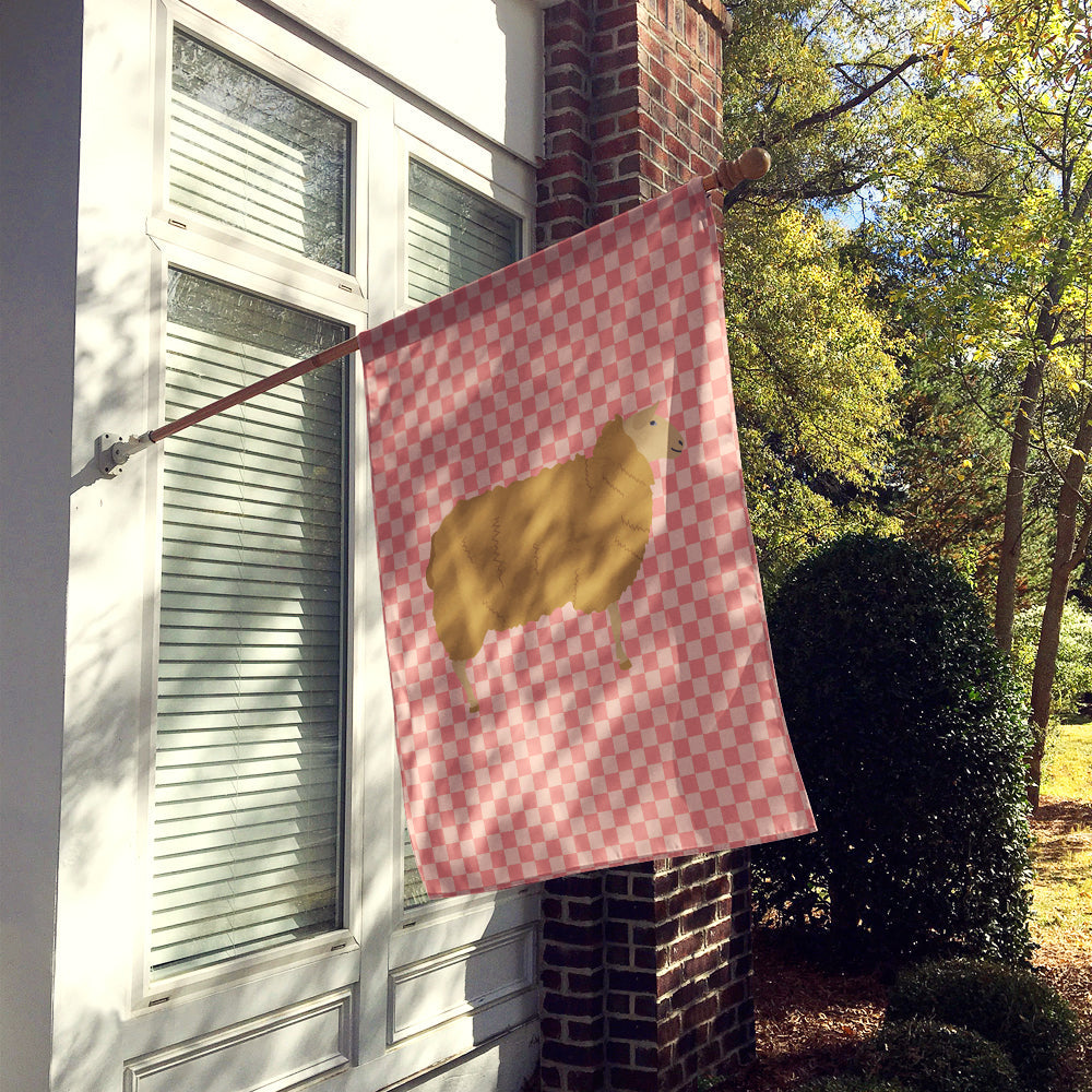 East Friesian Sheep Pink Check House Flag 28x40 Porch Sleeve Pole Decorative Outside Yard Banner Artwork Wall Hanging, Polyester
