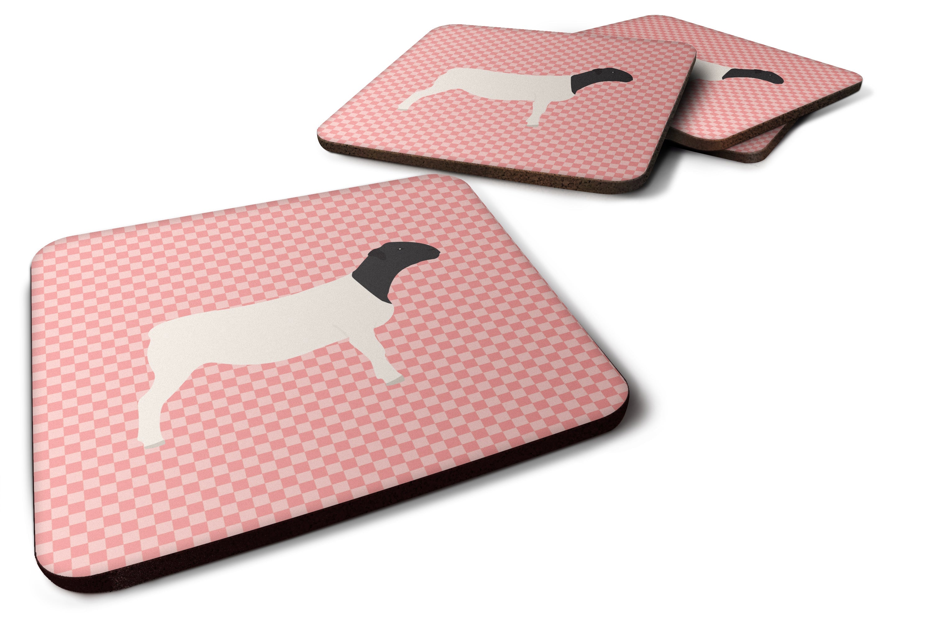 Dorper Sheep Pink Check Foam Coasters Set of 4 Cup Coasters for Indoor Outdoor, Tabletop Protection, Anti Slip, Mouse pad Material