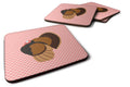 Bronze Turkey Pink Check Foam Coasters Set of 4 Cup Coasters for Indoor Outdoor, Tabletop Protection, Anti Slip, Mouse pad Material
