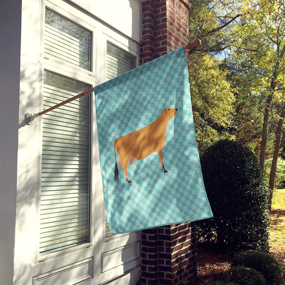 Jersey Cow Blue Check House Flag 28x40 Porch Sleeve Pole Decorative Outside Yard Banner Artwork Wall Hanging, Polyester