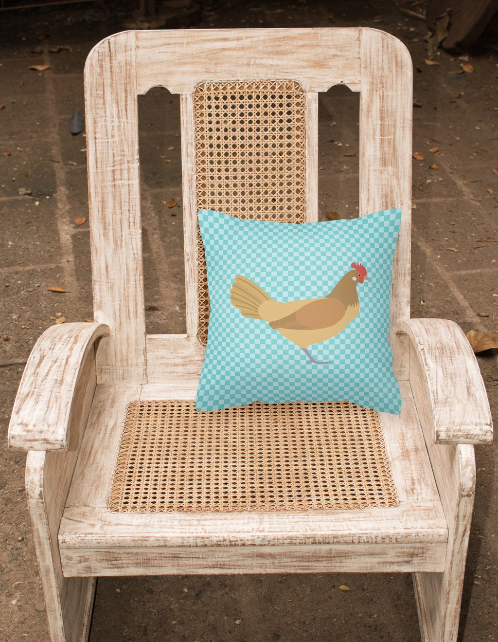Frisian Friesian Chicken Blue Check Decorative Throw Pillow 18x18 Indoor Outdoor Accent Cushion, Fabric Cover with Insert for Sofa, Bed, Porch & Living Room