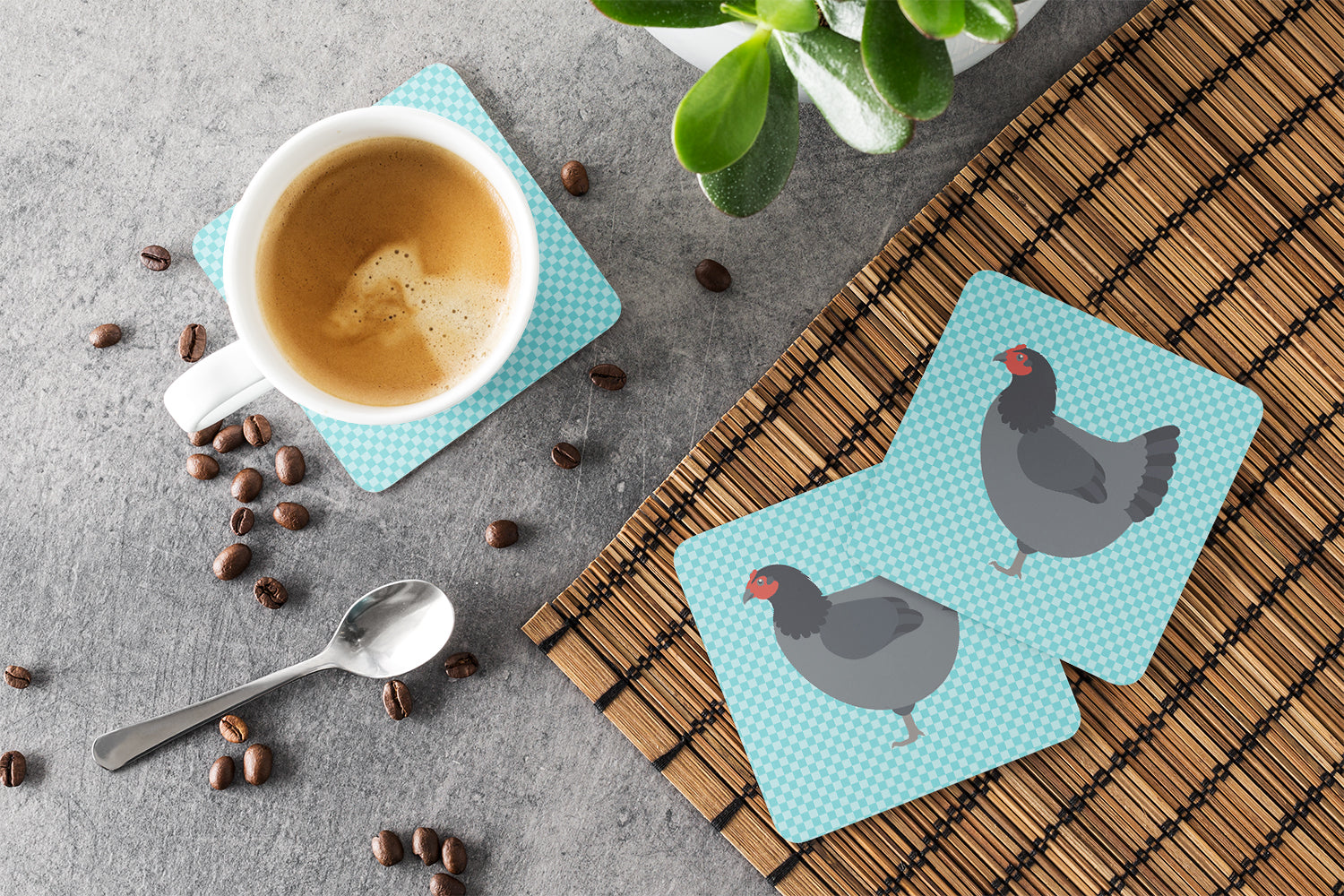 Jersey Giant Chicken Blue Check Foam Coasters Set of 4 Cup Coasters for Indoor Outdoor, Tabletop Protection, Anti Slip, Mouse pad Material