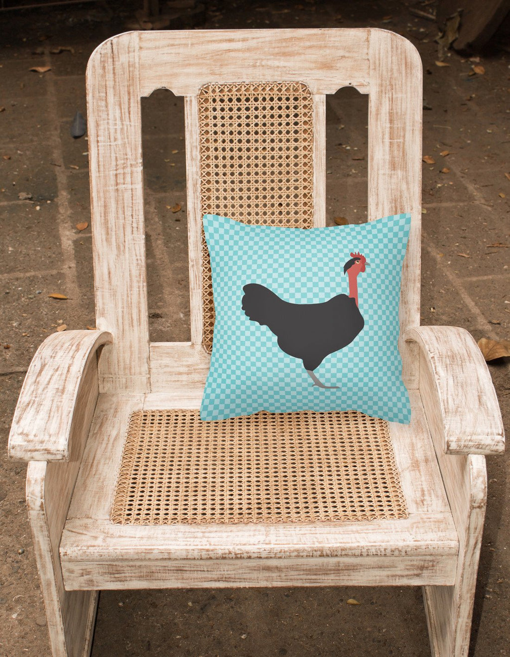 Naked Neck Chicken Blue Check Decorative Throw Pillow 18x18 Indoor Outdoor Accent Cushion, Fabric Cover with Insert for Sofa, Bed, Porch & Living Room