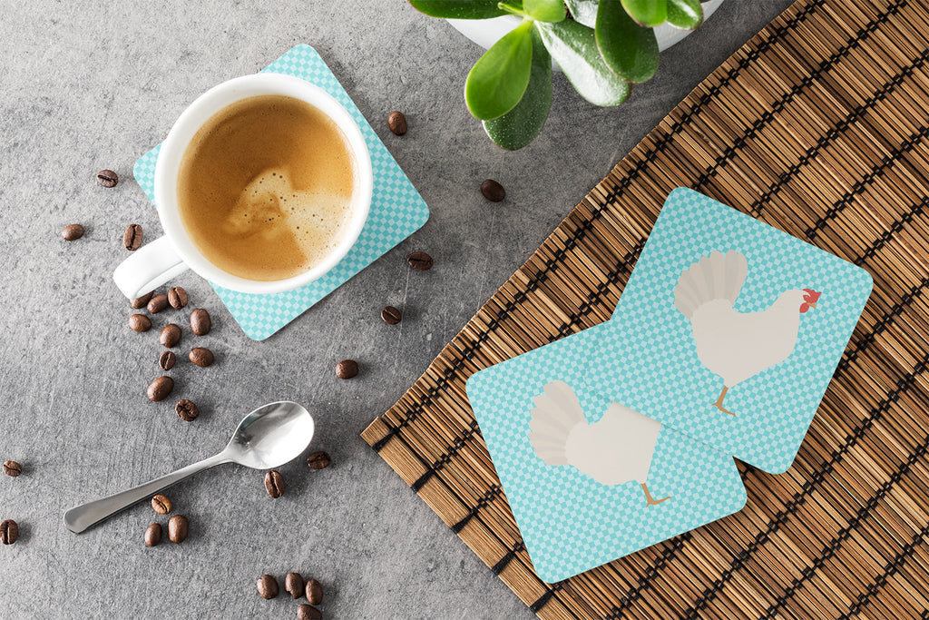 Leghorn Chicken Blue Check Foam Coasters Set of 4 Cup Coasters for Indoor Outdoor, Tabletop Protection, Anti Slip, Mouse pad Material