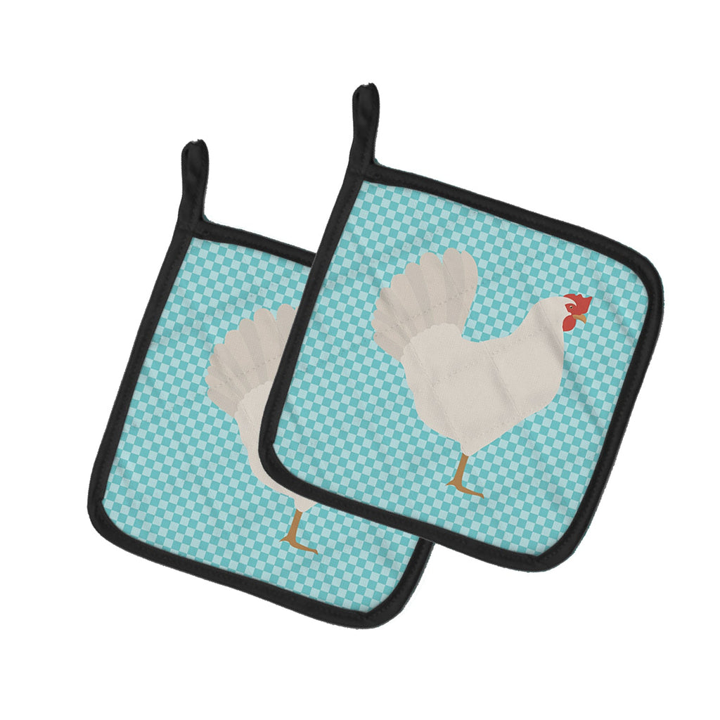 Leghorn Chicken Blue Check Pot Holder Set of 2 Heat Resistant Quilted Hot Pads 7.5 x 7.5 Inch, Insulated Kitchen Trivets for Cooking & Baking