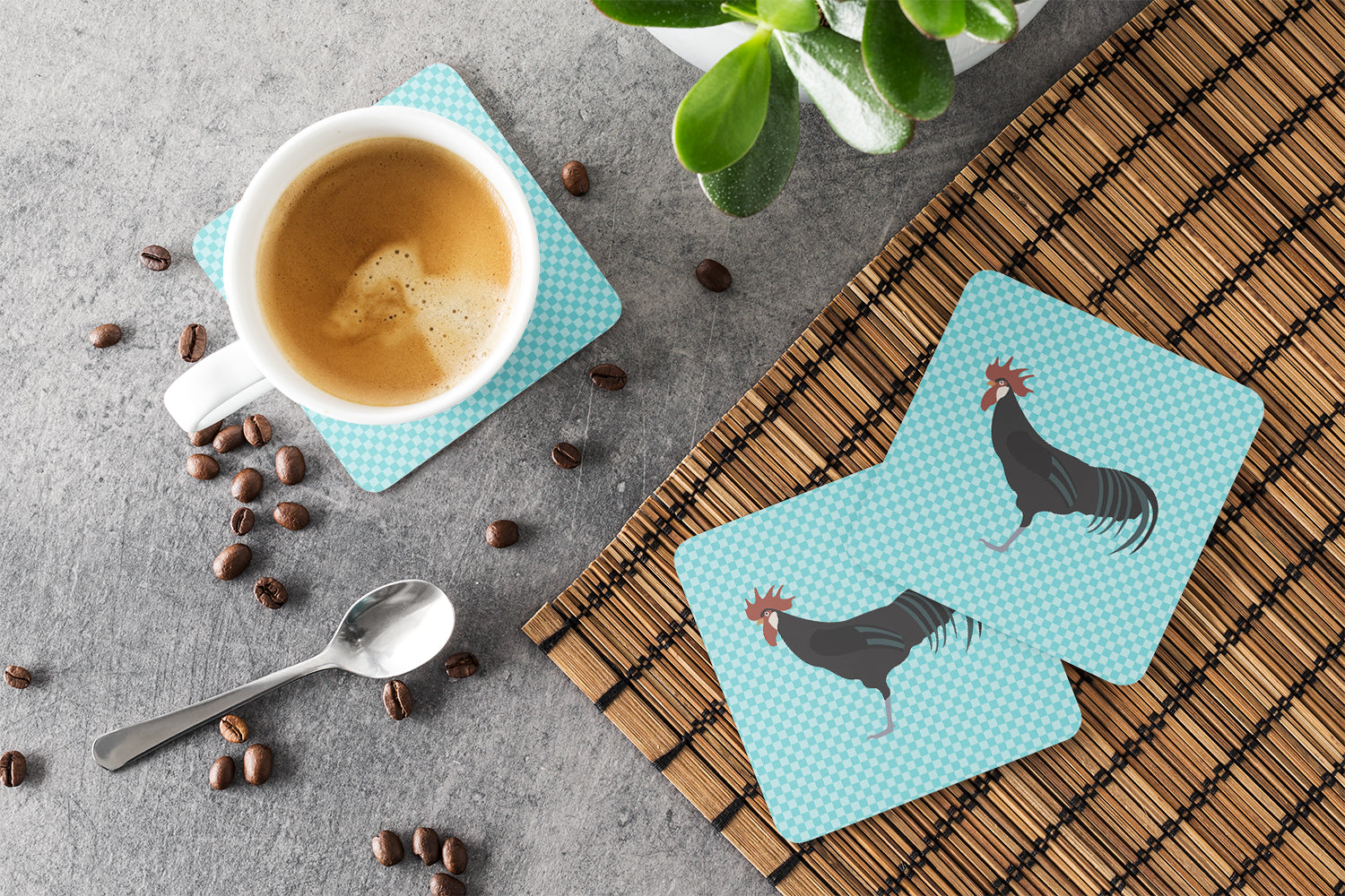 Minorca Ctalalan Chicken Blue Check Foam Coasters Set of 4 Cup Coasters for Indoor Outdoor, Tabletop Protection, Anti Slip, Mouse pad Material