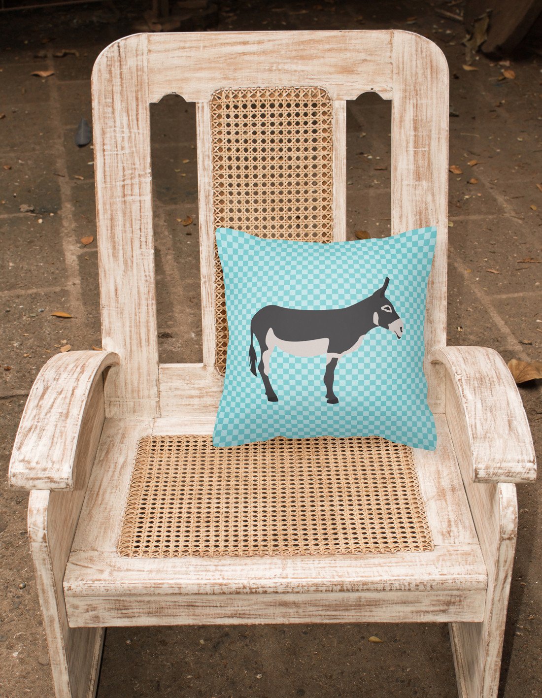 American Mammoth Jack Donkey Blue Check Decorative Throw Pillow 18x18 Indoor Outdoor Accent Cushion, Fabric Cover with Insert for Sofa, Bed, Porch & Living Room