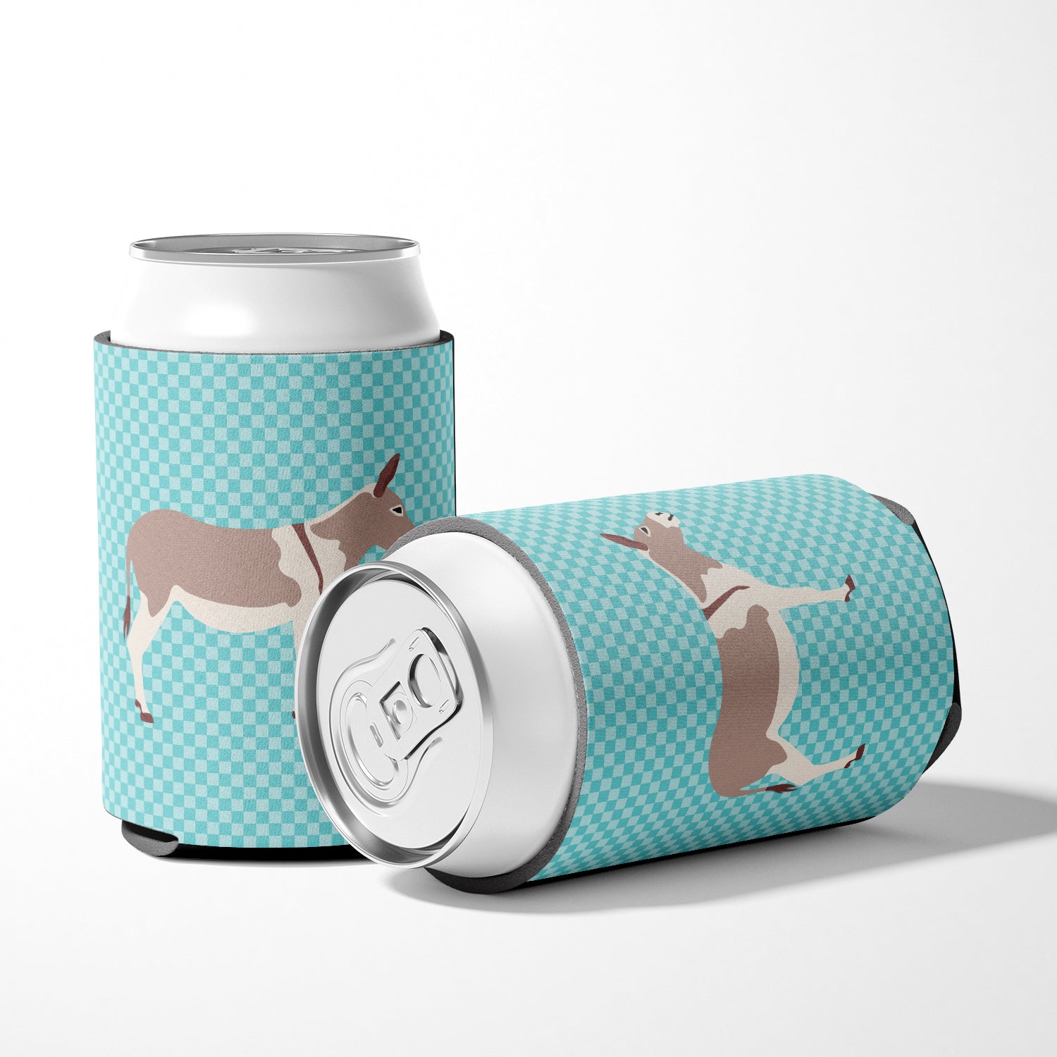 Australian Teamster Donkey Blue Check Can or Bottle Hugger Cooler Sleeve for Standard 12 oz Cans, Insulated Foam Beer & Soda Can Hugger Reusable