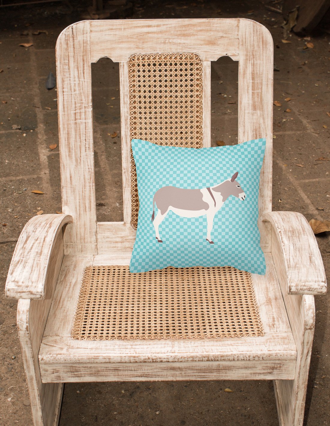 Australian Teamster Donkey Blue Check Decorative Throw Pillow 18x18 Indoor Outdoor Accent Cushion, Fabric Cover with Insert for Sofa, Bed, Porch & Living Room