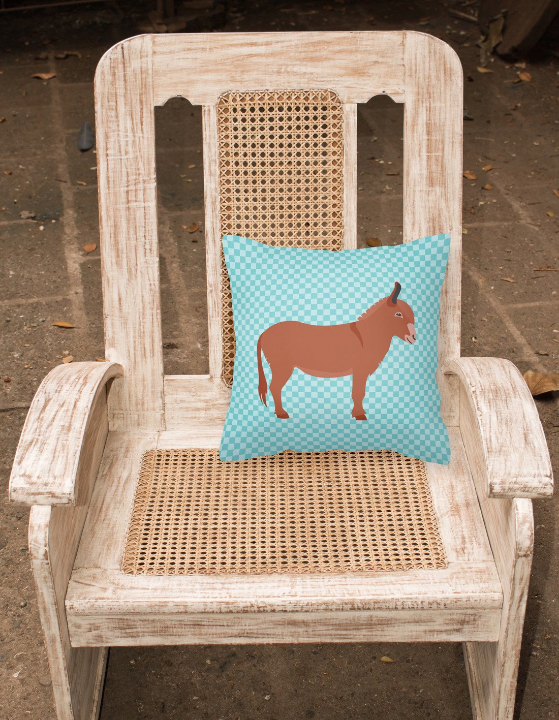 Irish Donkey Blue Check Decorative Throw Pillow 18x18 Indoor Outdoor Accent Cushion, Fabric Cover with Insert for Sofa, Bed, Porch & Living Room