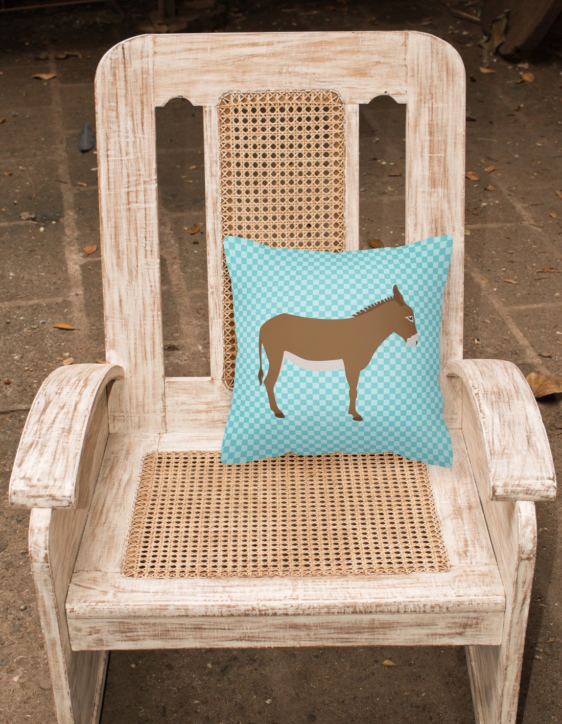 Cotentin Donkey Blue Check Decorative Throw Pillow 18x18 Indoor Outdoor Accent Cushion, Fabric Cover with Insert for Sofa, Bed, Porch & Living Room