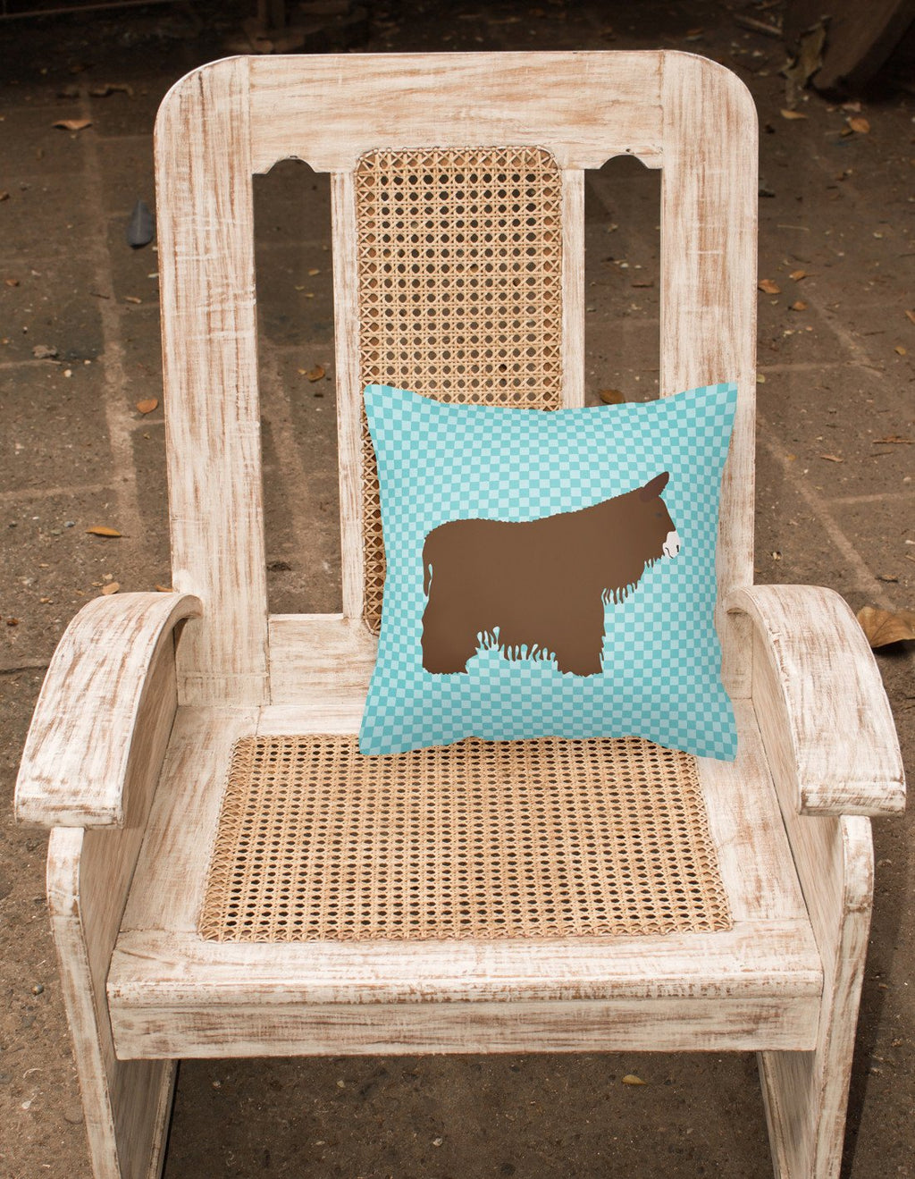 Poitou Poiteuin Donkey Blue Check Decorative Throw Pillow 18x18 Indoor Outdoor Accent Cushion, Fabric Cover with Insert for Sofa, Bed, Porch & Living Room