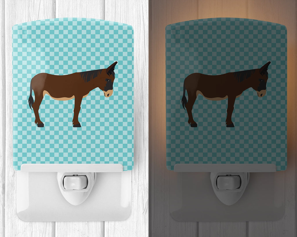 Zamorano-Leones Donkey Blue Check Ceramic Night Light Compact, UL-Certified, Ideal for Bedroom, Bathroom, Nursery, Hallway, Kitchen, 6x4x3, Multicolor