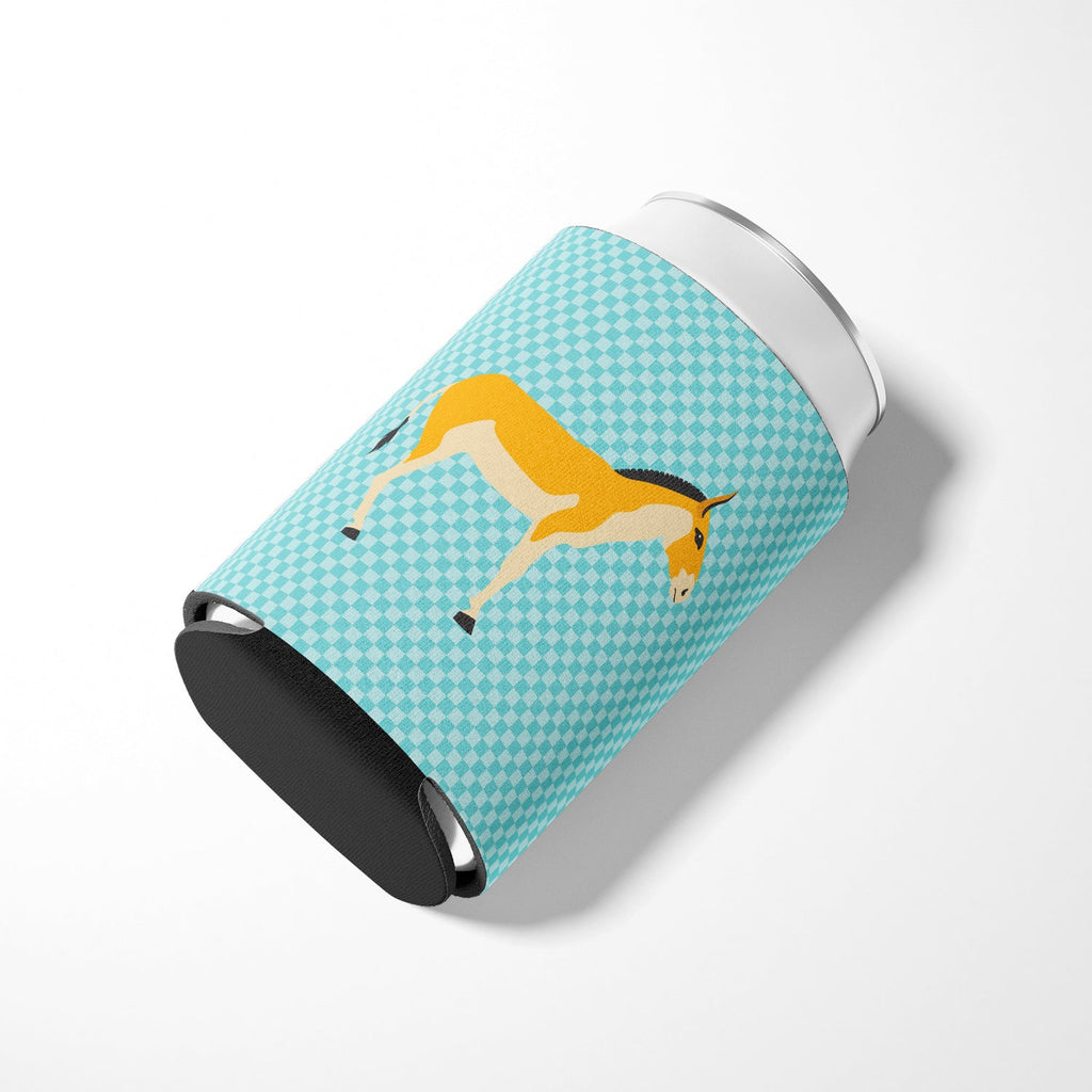 Turkmenian Kulan Donkey Blue Check Can or Bottle Hugger Cooler Sleeve for Standard 12 oz Cans, Insulated Foam Beer & Soda Can Hugger Reusable