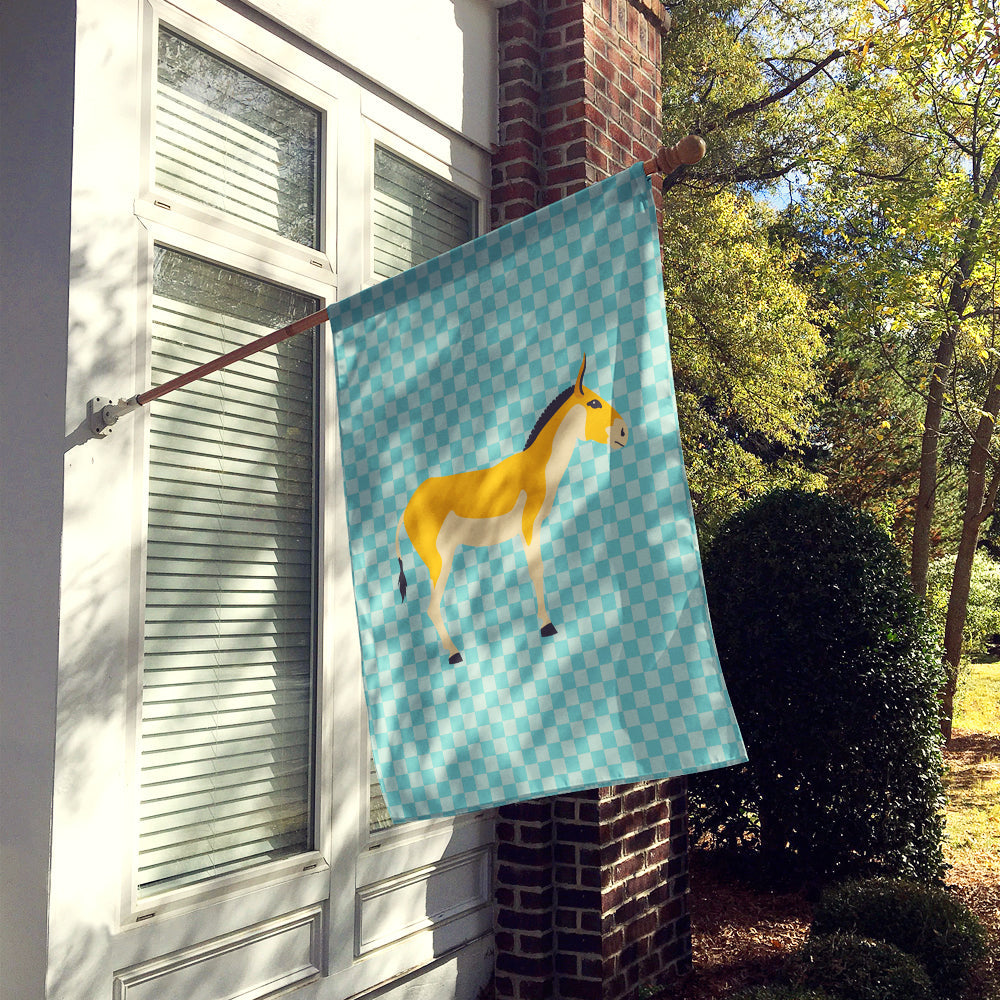 Turkmenian Kulan Donkey Blue Check House Flag 28x40 Porch Sleeve Pole Decorative Outside Yard Banner Artwork Wall Hanging, Polyester