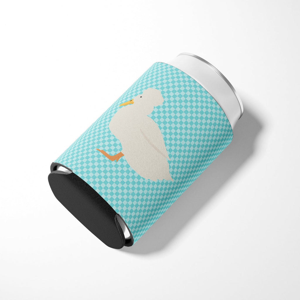 Crested Duck Blue Check Can or Bottle Hugger Cooler Sleeve for Standard 12 oz Cans, Insulated Foam Beer & Soda Can Hugger Reusable