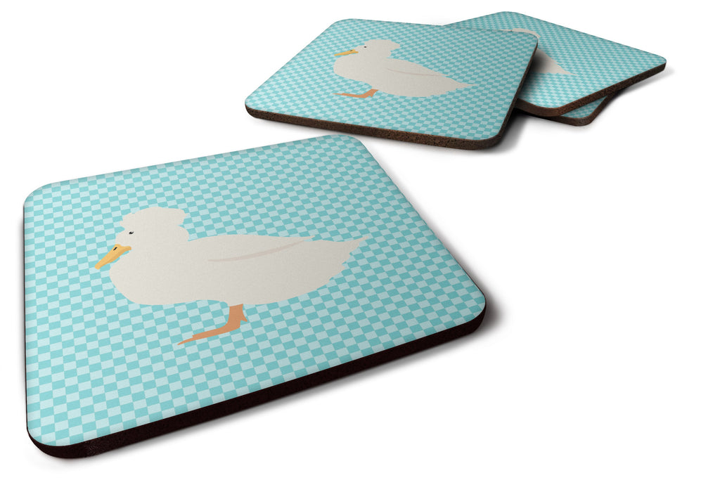 Crested Duck Blue Check Foam Coasters Set of 4 Cup Coasters for Indoor Outdoor, Tabletop Protection, Anti Slip, Mouse pad Material