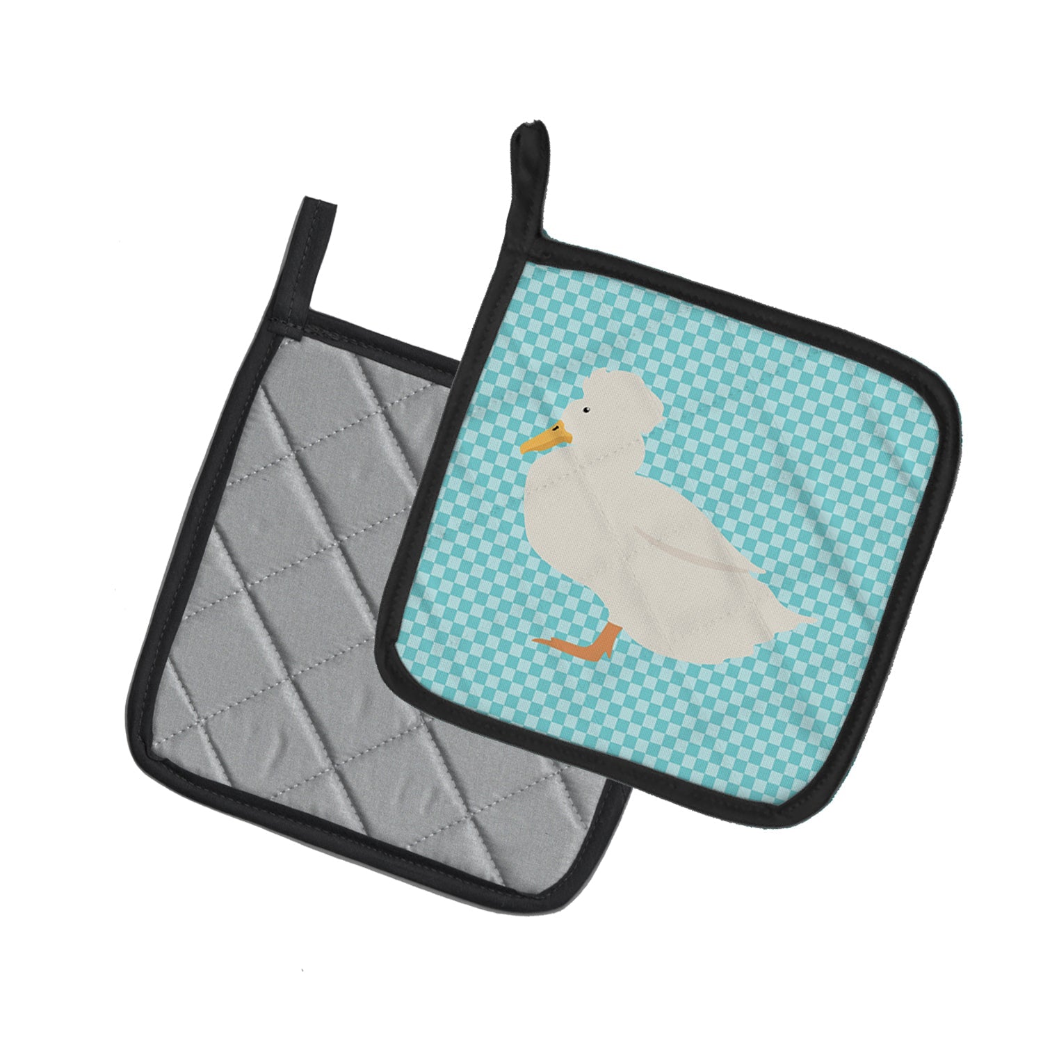 Crested Duck Blue Check Pot Holder Set of 2 Heat Resistant Quilted Hot Pads 7.5 x 7.5 Inch, Insulated Kitchen Trivets for Cooking & Baking