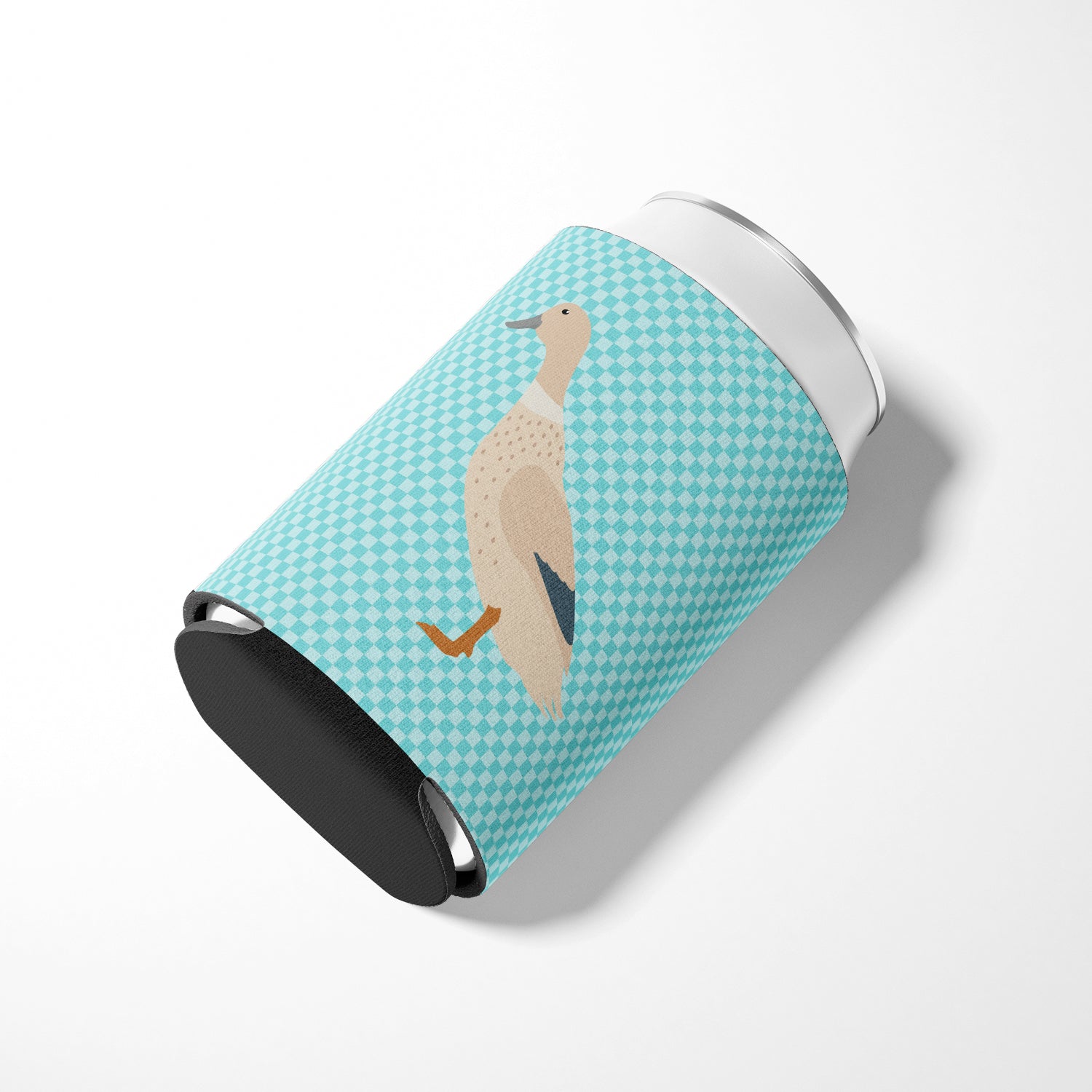 West Harlequin Duck Blue Check Can or Bottle Hugger Cooler Sleeve for Standard 12 oz Cans, Insulated Foam Beer & Soda Can Hugger Reusable