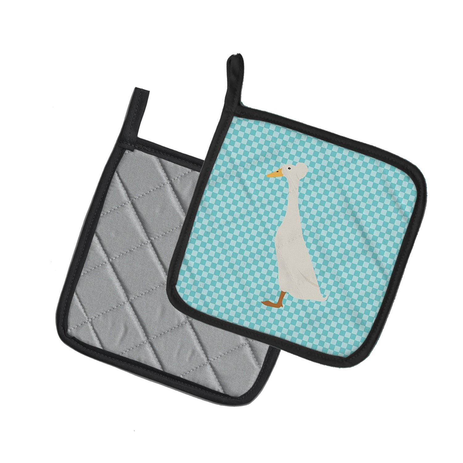 Bali Duck Blue Check Pot Holder Set of 2 Heat Resistant Quilted Hot Pads 7.5 x 7.5 Inch, Insulated Kitchen Trivets for Cooking & Baking
