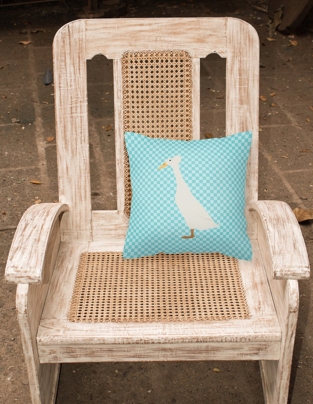 Bali Duck Blue Check Decorative Throw Pillow 18x18 Indoor Outdoor Accent Cushion, Fabric Cover with Insert for Sofa, Bed, Porch & Living Room