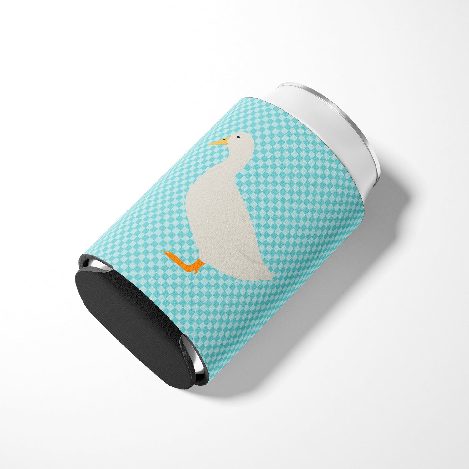American Pekin Duck Blue Check Can or Bottle Hugger Cooler Sleeve for Standard 12 oz Cans, Insulated Foam Beer & Soda Can Hugger Reusable