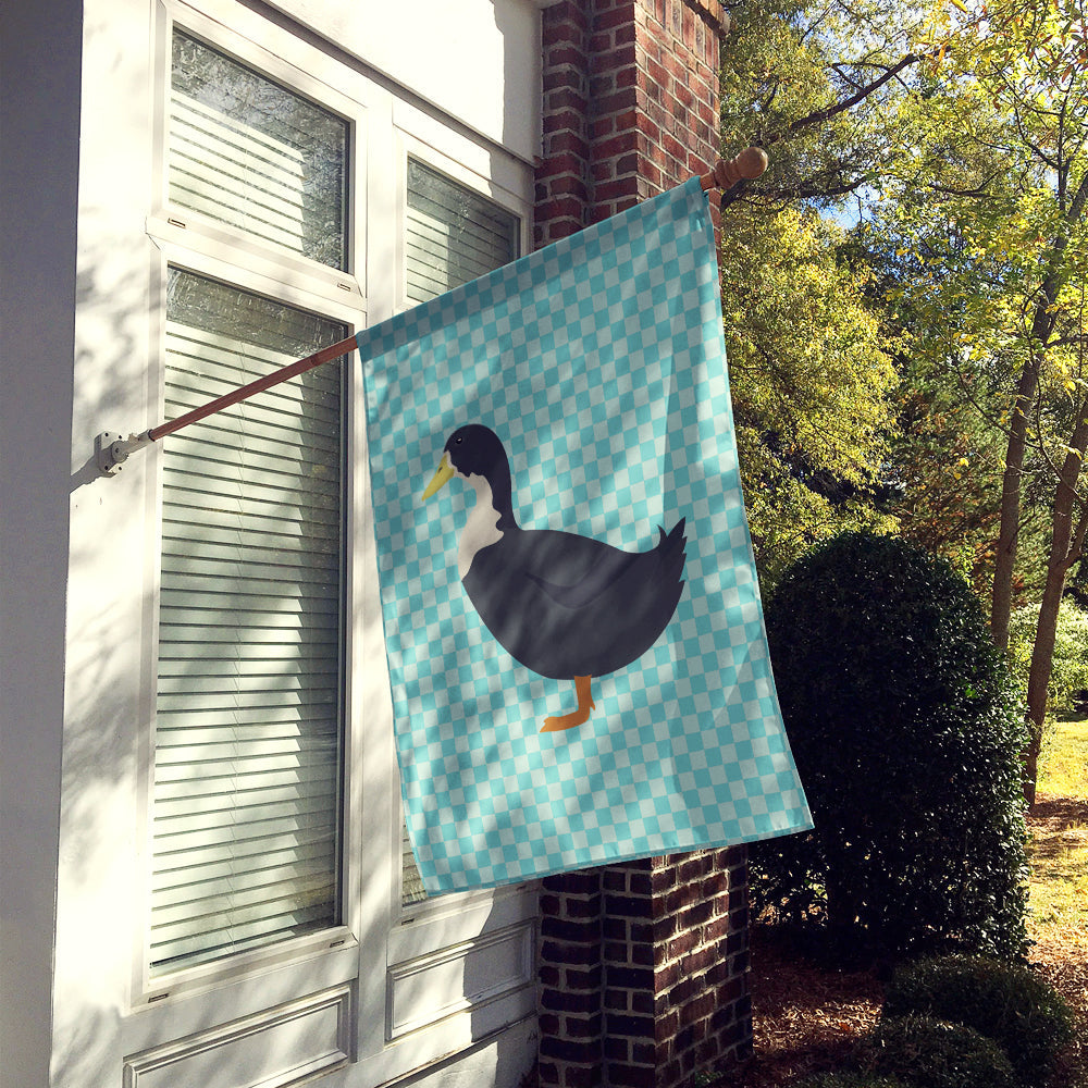 Blue Swedish Duck Blue Check House Flag 28x40 Porch Sleeve Pole Decorative Outside Yard Banner Artwork Wall Hanging, Polyester