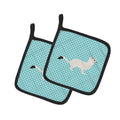 Stoat Short-tailed Weasel Blue Check Pot Holder Set of 2 Heat Resistant Quilted Hot Pads 7.5 x 7.5 Inch, Insulated Kitchen Trivets for Cooking & Baking