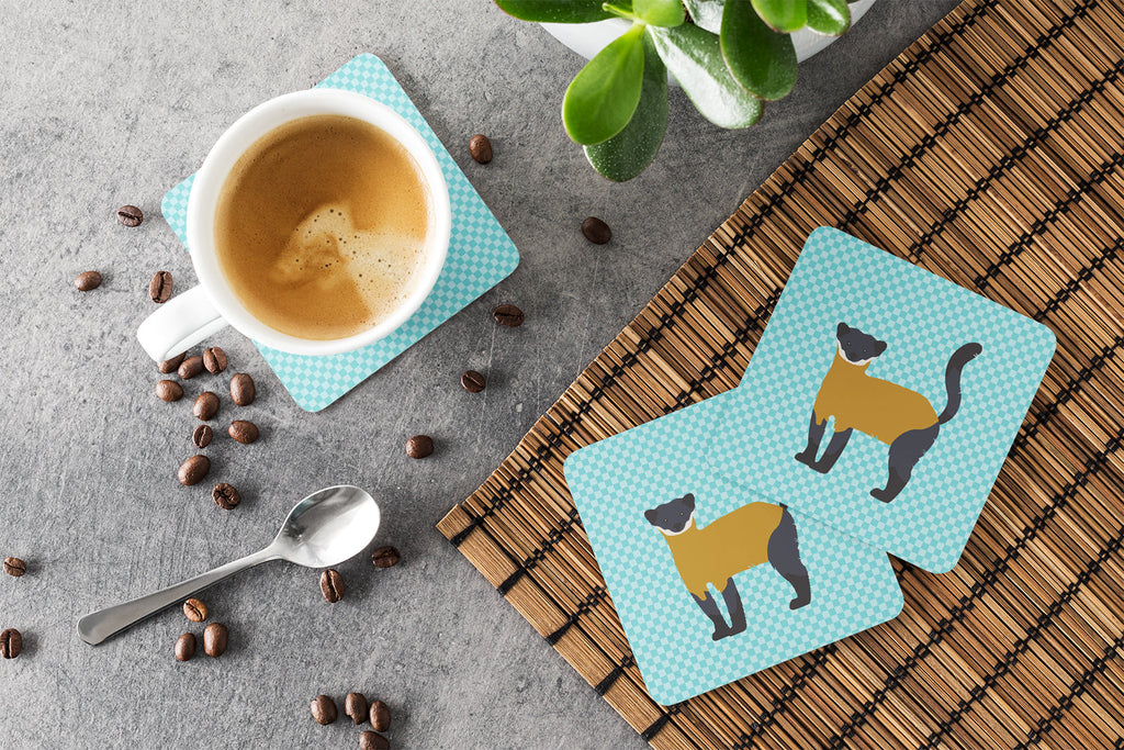 Yellow-Throated Marten Blue Check Foam Coasters Set of 4 Cup Coasters for Indoor Outdoor, Tabletop Protection, Anti Slip, Mouse pad Material