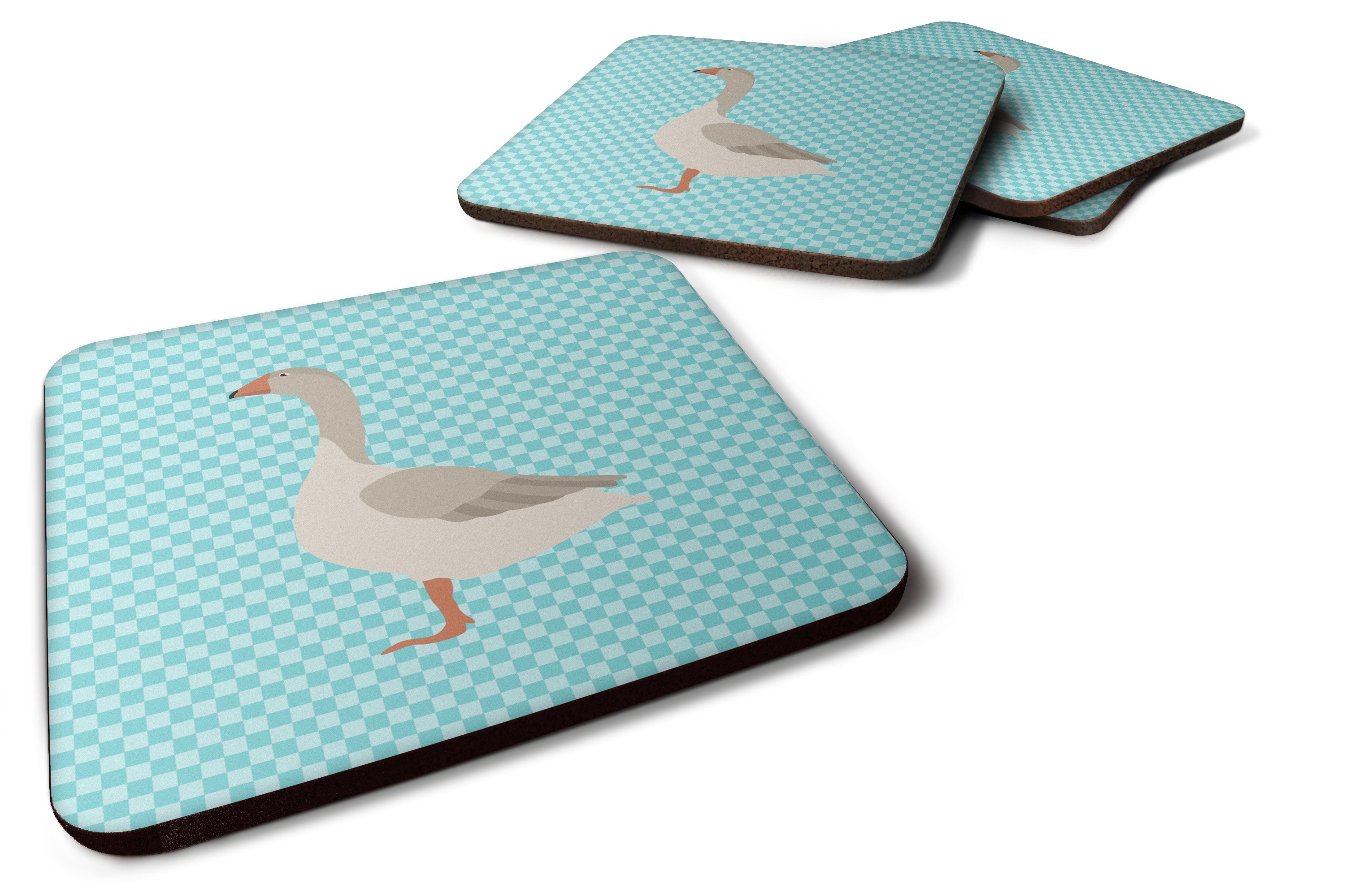 Steinbacher Goose Blue Check Foam Coasters Set of 4 Cup Coasters for Indoor Outdoor, Tabletop Protection, Anti Slip, Mouse pad Material