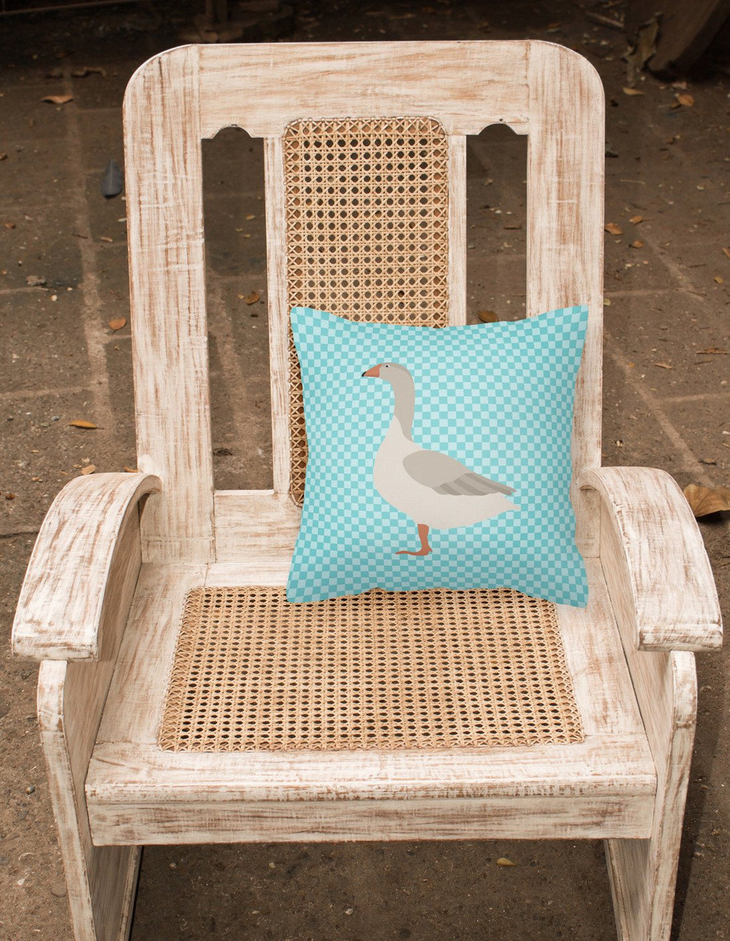 Steinbacher Goose Blue Check Decorative Throw Pillow 18x18 Indoor Outdoor Accent Cushion, Fabric Cover with Insert for Sofa, Bed, Porch & Living Room