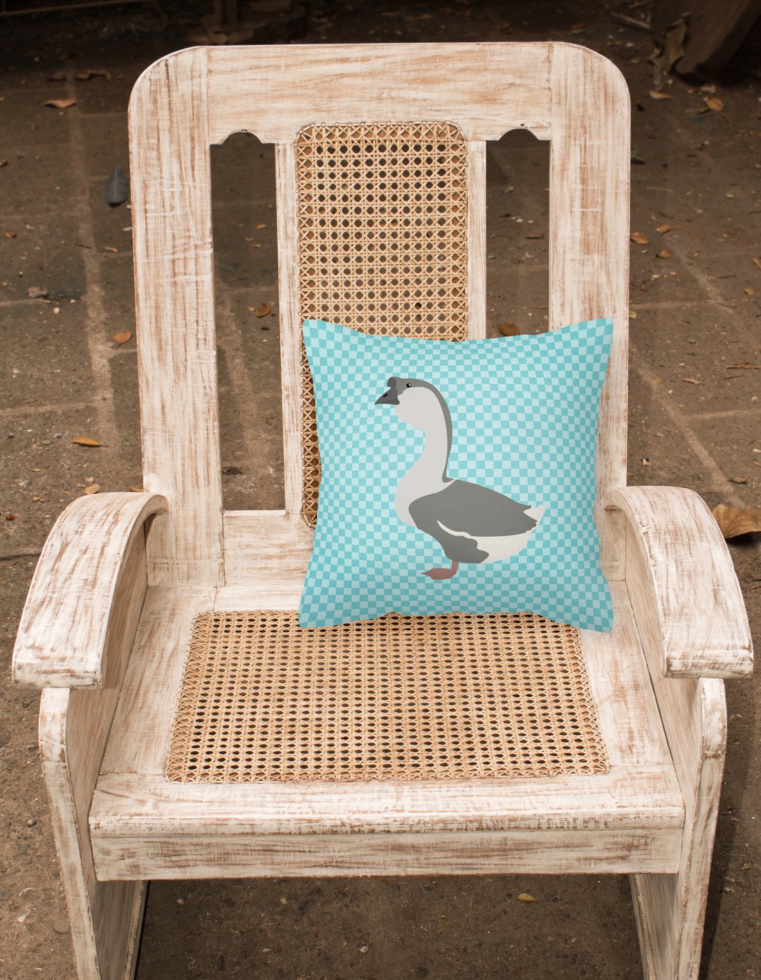 African Goose Blue Check Decorative Throw Pillow 18x18 Indoor Outdoor Accent Cushion, Fabric Cover with Insert for Sofa, Bed, Porch & Living Room